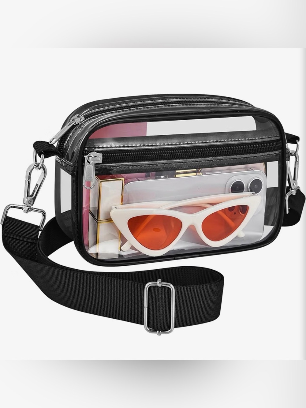 Transparent Black Crossbody Bag with Adjustable Strap